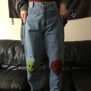 HAPPY/SAD Smiley Hand Painted Jeans.